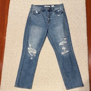 Eunina Classic Distressed Straight Leg Jeans - Blue